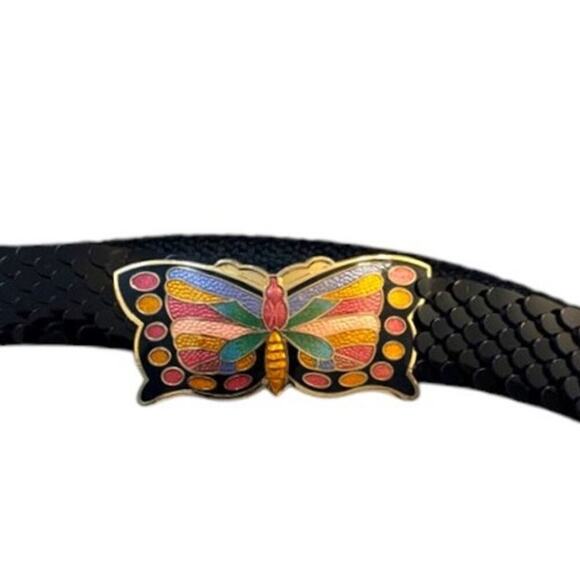 Vintage Butterfly Stretch Belt Black Metal Scale Elastic Waist Belt Size S/M main image 8